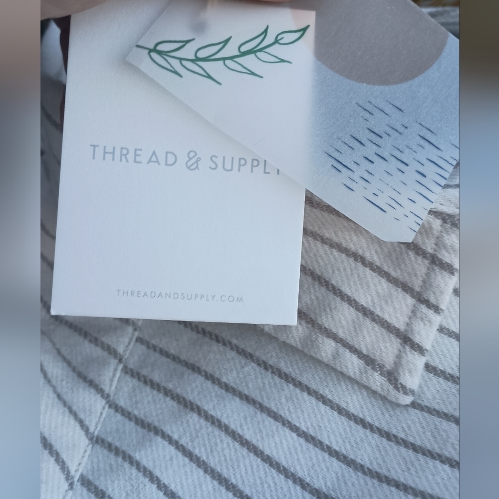 Thread & Supply Women's 100% Cotton White & Gray Striped Shirt_Small - Picture 6 of 7